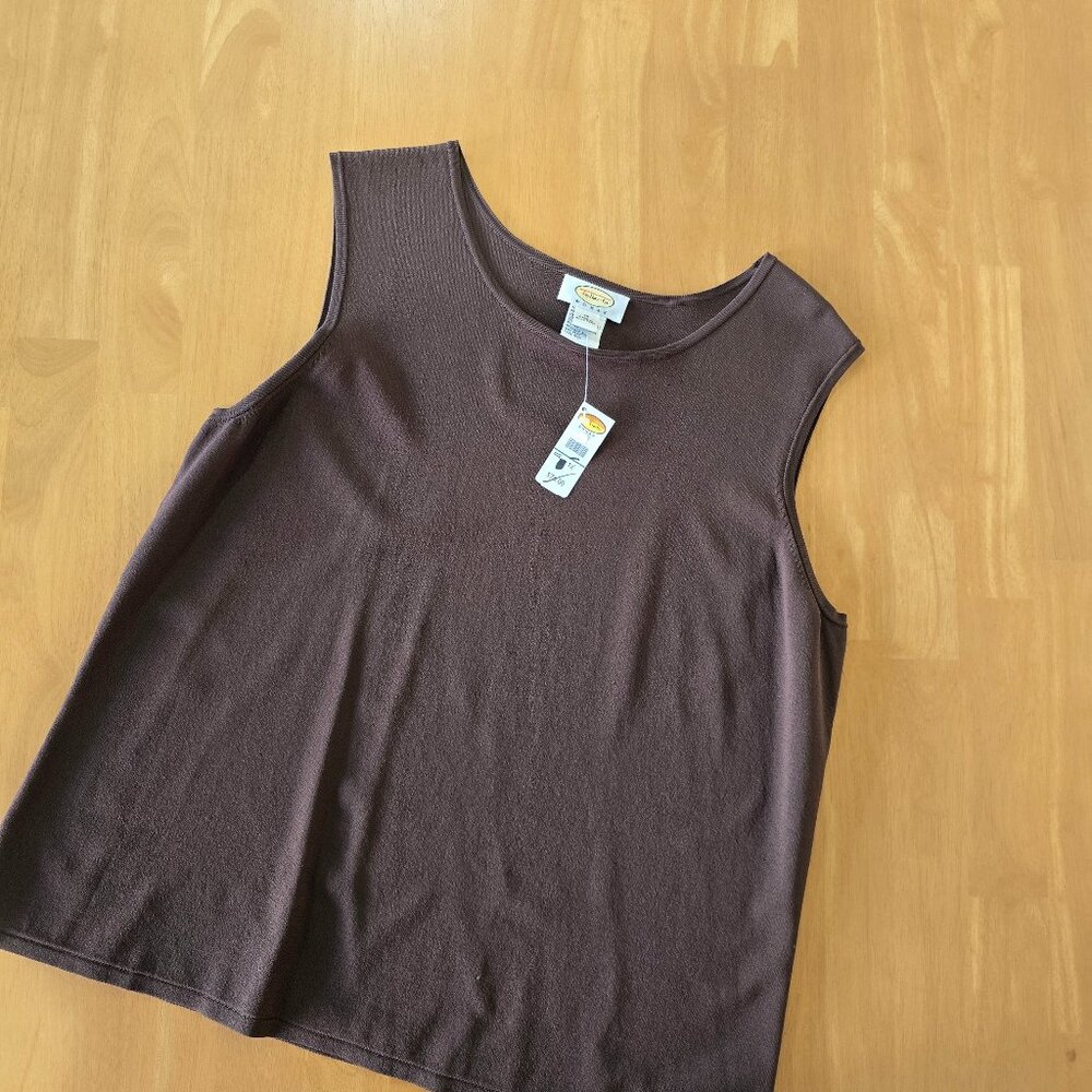 Talbots Woman Sleeveless Knit‎ Sweater Top Brown Stretch Plus MSRP $78 Sz 1X NWT